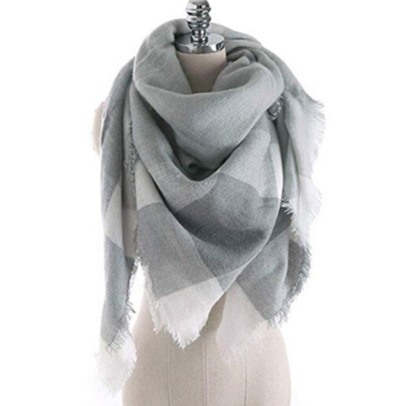 C.C. Boutique Accessories - LAST ONE!! Grey/white fringed check blanket scarf